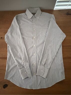Peter Millar Classic White and Navy Check Men's Button-Up Shirt (Summer Comfort)